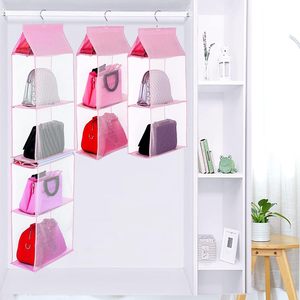 Closet Purse Organizer, Hanging Handbag Organizer with 4 Heavy-Duty Mesh <b>Shelves</b> Closet Purse Storage Bag - Product Image 2