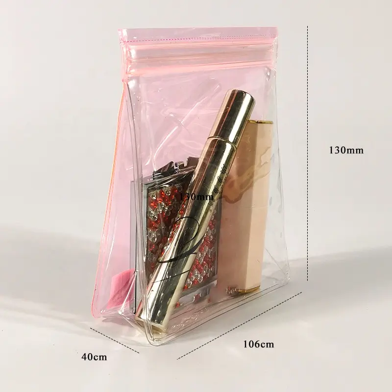 Горячая Распродажа упаковочная Экологически чистая небольшая сумка из ПВХ с логотипом на заказ, прозрачная розовая косметичка, Розовая прозрачная косметичка на молнии