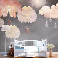 Moderne rosa Feder große 3d Wandt apete PVC für Kinder Mädchen Zimmer Dekor