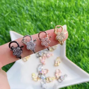 Hot selling flower lobster clasp 18k gold and gun black filled cubic zirconia micro pave charm accessories for DIY jewelry