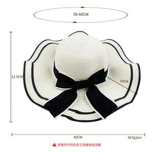 <b>Straw</b> <b>Hat</b> Wide Brim Sun Protection Beach Wear Off White With Black Ribbon Female Summer 2024 - Product Image 4
