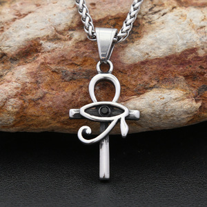 yunnique Stainless Steel Ankh <b>Cross</b> Pendant Necklace With Eye Of Horus Design 60cm <b>Chain</b> For Men And Women Fashion Jewelry - Product Image 1