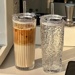 大型容量透明コーヒーアイスアメリカンラテガラスふたとストロー付き高価値オフィスウォーターカップガラスドリンクウェア - Product Image 3