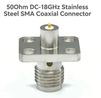 Conector Coaxial de Microondas SMA-KFD180G1 de 4 Orificios para Instalación con Brida, 50 Ohmios, Acero Inoxidable, Aislamiento de PTFE