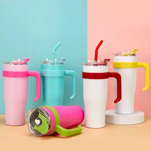 Kustom 40oz mug perjalanan tumbler dengan pegangan tumbler macan tutul 40oz mug perjalanan sublimasi vaso de 40oz con mango