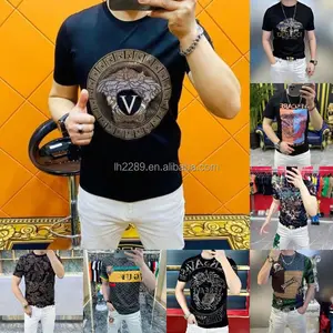 เสื้อยืดผู้ชายสไตล์ยุโรปผ้าคอตตอนหรูหราทันสมัยพิมพ์ลายตัวอักษรอุตสาหกรรมหนักระดับไฮเอนด์ใหม่