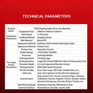 <strong>Hot</strong> Sale T620 <strong>Coding</strong> &amp; Paging All-in-One <strong>Machine</strong> TIJ Printer /ARM High-Speed Processor / 4.3-Inch Screen / 5-55m/min Belt Speed - Product Image 6