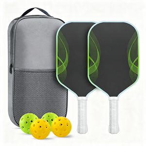 Ensemble de raquettes de pickleball, 4 balles, sac en filet, poignée antidérapante, forme standard, design tendance, adultes, enfants, toutes 16 mm, portables - Product Image 1