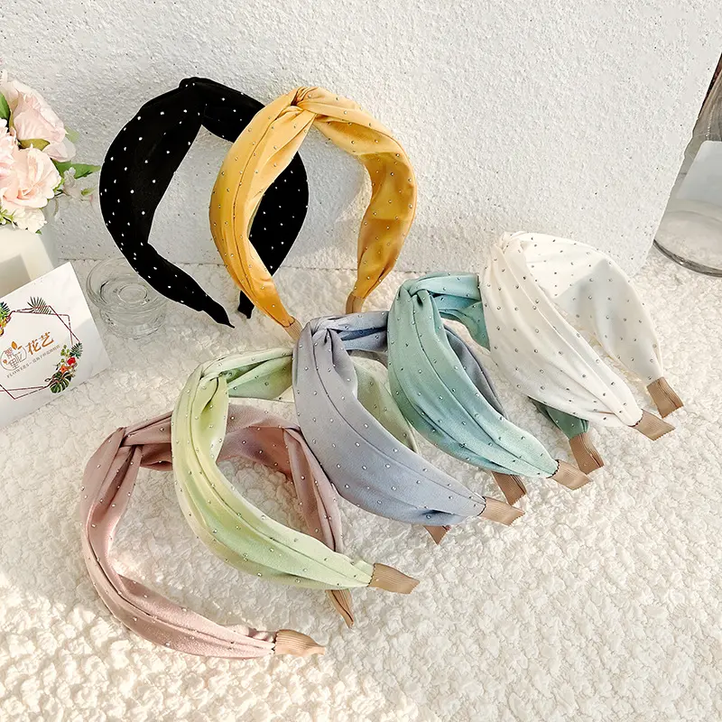 newest women rhinestone headband wholesale korean style top cross knotted headband fashion Hair Accessories for girls