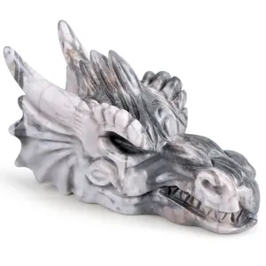 Healing Crystal Picasso Jasper Dragon Head Skull Figurines Hand Carved Natural Gems Reiki Stone Ornaments Decor Craft Wholesale