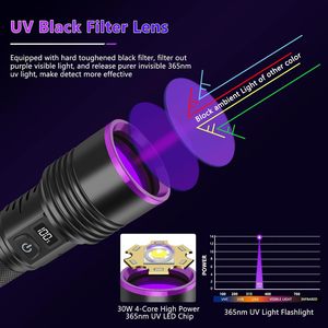 Potente Linterna UV de 365NM, Recargable por USB, Resistente al Agua IP55, Luz Púrpura, Cuerpo de Aleación de Aluminio, Detector de Manchas de Orina de Mascotas con Imán - Product Image 3
