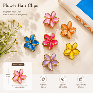กิ๊บติดผมรูปดอกไม้หรูหรา ขนาด 4.5 ซม. สีสันสดใส ลายดอกลีลาวดี ทำจากพลาสติก ตกแต่งขอบสีทอง สำหรับผู้หญิงและเด็กผู้หญิง - Product Image 1