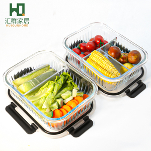 Boîte à lunch de préparation de repas en borosilicate de haute qualité avec couvercle transparent ensemble de récipients de stockage des aliments en <span class=keywords><strong>verre</strong></span> - Product Image 3