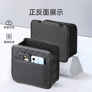 Bolsa de almacenamiento para coche, organizador multifuncional de cuero para respaldo de asiento, 5L, con asa, color negro - Product Image 4