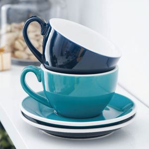 European Style Ceramic Coffee <b>Cup</b> Saucer Set 220CC <b>Large</b> Capacity White Rim Creative for Cappuccino Latte Frothing <b>Cup</b> - Product Image 4