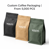 YOUYI Sachet de café personnalisé avec impression en héliogravure, soufflet latéral, valve unidirectionnelle, finition mate, certifié BRCGS FDA