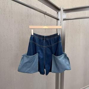 Shorts en <span class=keywords><strong>jean</strong></span> pour femme, bicolores, avec grandes poches cargo, <span class=keywords><strong>taille</strong></span> élastique à l'arrière, coupe ample et jambe large, Sehe Fashion - Product Image 2
