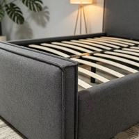 Lit plateforme moderne en tissu gris foncé, capitonné, avec tête de lit haute, tailles Queen et King, vente en gros