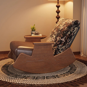 Rushan Furniture Vintage Rocking Chair Solid Wood Leather Seat Living Room Chair Adults And Elderly Use - Product Image 3