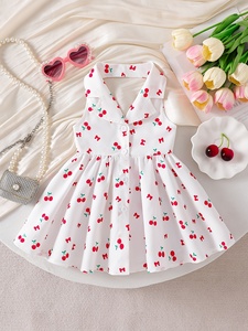 strapless open back dress Minnow Girls' Summer Cherries Round Collar Dress – Saint Bernard main image 0