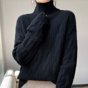 Automne hiver Vintage col haut <span class=keywords><strong>pull</strong></span> <span class=keywords><strong>pull</strong></span> pour femmes personnalisé rose tricoté cou usine directe - Product Image 3