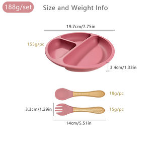 Assiette d'apprentissage pour bébé, assiette divisée avec poignée en bois, cuillère et fourchette en silicone, matériau résistant à la chaleur, compatible micro-ondes - Product Image 5