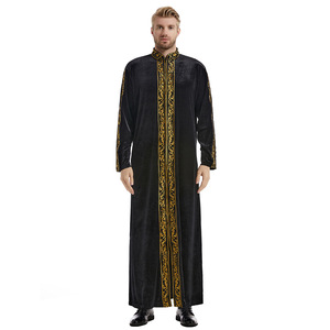 Túnica Musulmana <span class=keywords><strong>de</strong></span> Alta Calidad con Bordado para Ramadán, Manga Larga, Estilo Islámico, Kaftán Árabe, Largo hasta el Tobillo, <span class=keywords><strong>de</strong></span> Terciopelo, para Hombre - Product Image 3