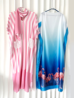 Robe longue kaftan rayée pour femme, col en V, coupe ample, abaya, tenue de plage, boubou avec foulard assorti et poches en dentelle