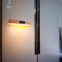 Lampe de chevet murale portable sans fil en bois de Sapele avec LED, télécommande et horloge, pour intérieur