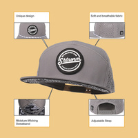 Gorra de Béisbol Personalizada con Parche de Goma Perforado con Láser, 5 Paneles, Visera Plana, Cierre a Presión, Transpirable, para Pesca, Surf y Golf