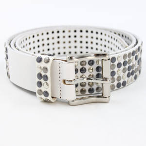 Cintura in pelle bianca borchiata con chiusura a rullo con borchie opache lucide scure Rock Street 7 fori cintura Punk - Product Image 1