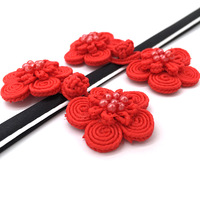 Boutons nœuds chinois traditionnels avec perles, écologiques et sans nickel, en tissu, forme fleur, pour boîte cadeau d'invitation de mariage