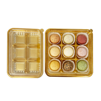 Boîtes à pâtisserie dorées de luxe, 9 cavités, emballage en plastique PET pour boulangerie, mochi, muffins carrés, biscuits, assortiment de biscuits, boîte avec couvercle transparent