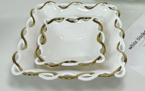 Juego de platos y cuencos cuadrados de <span class=keywords><strong>porcelana</strong></span> blanca de lujo ligera creativa con galvanoplastia dorada - Product Image 5