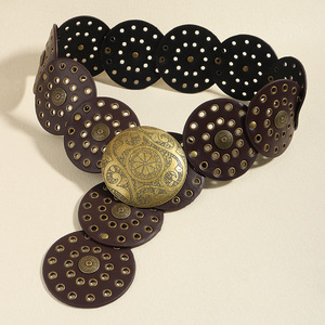 <span class=keywords><strong>Ceinture</strong></span> en cuir PU pour femme, style western vintage, large boucle ronde, 8,8 cm de large, <span class=keywords><strong>ceinture</strong></span> large tendance pour femme, métal creux de haute qualité - Product Image 3