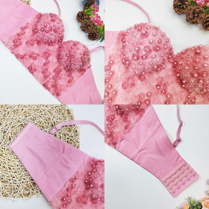 BL30 dames décontracté quotidien dégradé couleur perlé Corsets 3D <span class=keywords><strong>Rose</strong></span> fleur Design perle décor Bustier soutien-gorge - Product Image 6