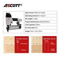 Outil de clouage pneumatique compact 18GA F5040 pour le travail du bois et le bricolage, pistolet à clous et agrafeuse 2-en-1 pour finitions