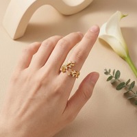 Bague Trèfle à Quatre Feuilles en Argent Sterling 925 Plaqué Or 18K, Design Vigne Ajustable avec Zircon Scintillant, Inspiration Naturelle, Vente en Gros