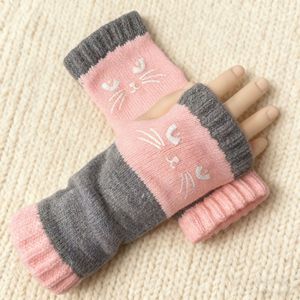 Guantes Cálidos Bordados de Invierno para Mujer - Lindo Diseño de Ojo de Gato Negro, Pájaro y Corazón, Guantes sin Dedos Antideslizantes, Duraderos. - Product Image 5
