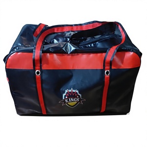 Large Heavy Duty Black Tarpaulin Hockey <b>Duffel</b> <b>Bag</b> with Polyester Lining and Red Black Straps Custom Logo - Product Image 2