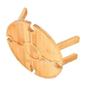Wooden Round Folding <b>Table</b> Outdoor <b>Portable</b> <b>Picnic</b> <b>Table</b> Tripod Base Solid Wood Rustic Design - Product Image 5