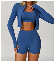 Fabricant de vêtements, ensemble de yoga personnalisé de haute qualité, imprimé tendance, pantalon à revers, bleu coloré, automne, ensemble de yoga pour femmes