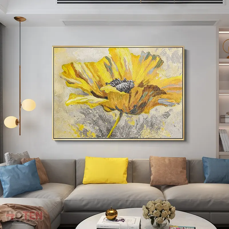 Salon décoration de la maison fleur dorée moderne nordique mur Art photos abstrait grande peinture à l'huile toile fleurs