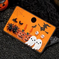 Meilleures ventes transfrontalières : Ensemble de boucles d'oreilles en alliage pour femmes, motifs dessin animé citrouille, chauve-souris, araignée, style Europe-Amérique, classique Halloween