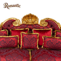 Ensemble de canapés carrés royaux classiques européens, sur mesure, en bois massif sculpté à la main, élégant, en tissu de velours rouge, long canapé pour la maison, luxe