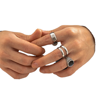 Gaovo 3-teiliges Herren-Ringset aus Edelstahl mit Verschiedenen Stilen und Schwarzem Onyx-Stein Vintage Stapelbare Ringe für Männer Täglicher Partyschmuck