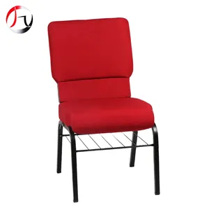 Stackable Church Chair Cheap Price Metal Frame Red Chairs Stackable Church Hall Chair With Book Rack