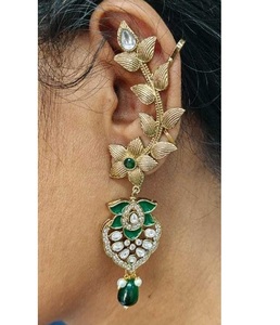 Trending Luxury Gold Plated Floral Ear <b>Cuff</b> <b>Earrings</b> with Sparkling Stones Mother of Pearl Elegant Party Wear Jewelry - Product Image 1