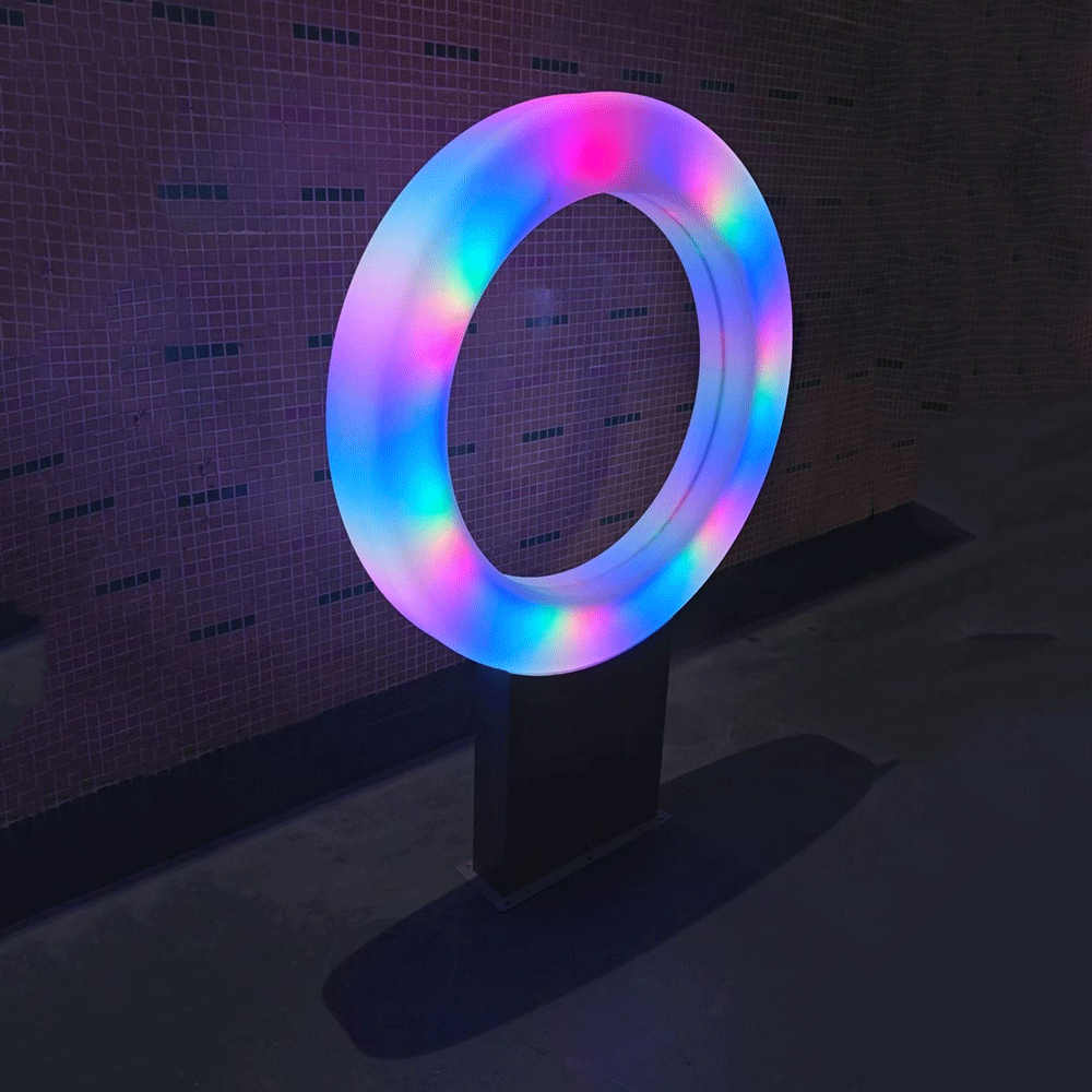Outdoor Landscape Led Ring Light Plastic Remote RGB Color Changing Flow Marquee Decoration Motif Light up Rings with Stand