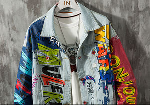 LILUO 2025 Popular Vintage Ink Korea Style Indigo Blue <strong>Hippie</strong> Washed Destroy Denim Men <strong>Jackets</strong> - Product Image 6